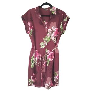 Express Burgundy Floral Button Down Dress